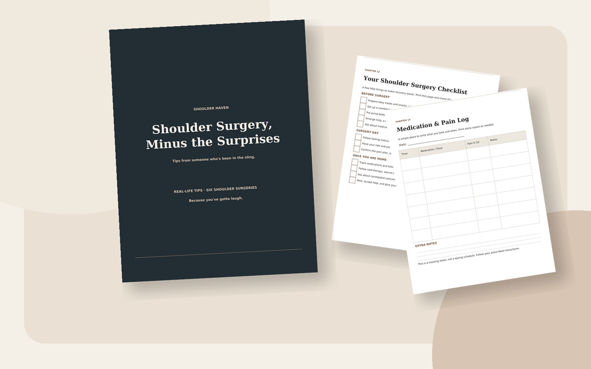 Shoulder Haven recovery guide and real printable PDF pages on warm cream background